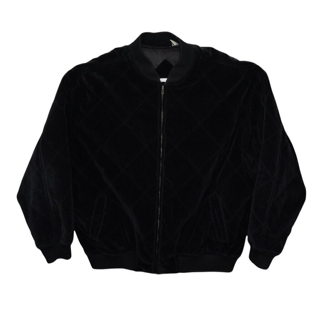 Vintage Perry Ellis Black Velvet Quilted Bomber Jacket XL – Made in Hong Kong